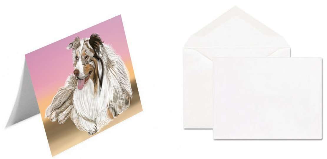 Australian Shepherd Red Merle Dog Handmade Artwork Assorted Pets Greeting Cards and Note Cards with Envelopes for All Occasions and Holiday Seasons