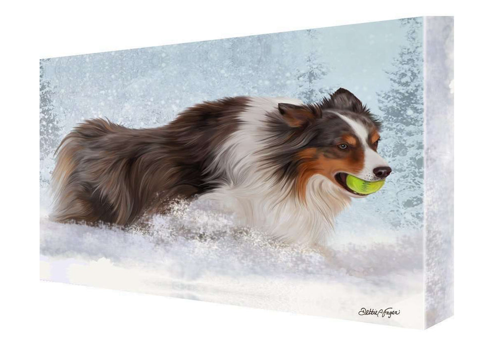 Australian Shepherd Red Merle Dog Painting Printed on Canvas Wall Art Signed