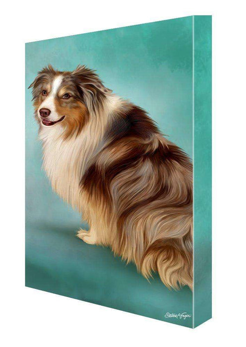 Australian Shepherd Red Merle Dog Painting Printed on Canvas Wall Art Signed