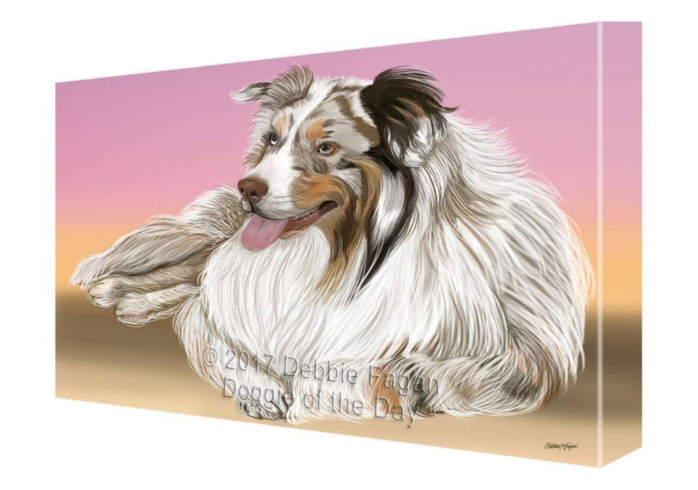 Australian Shepherd Red Merle Dog Painting Printed on Canvas Wall Art Signed