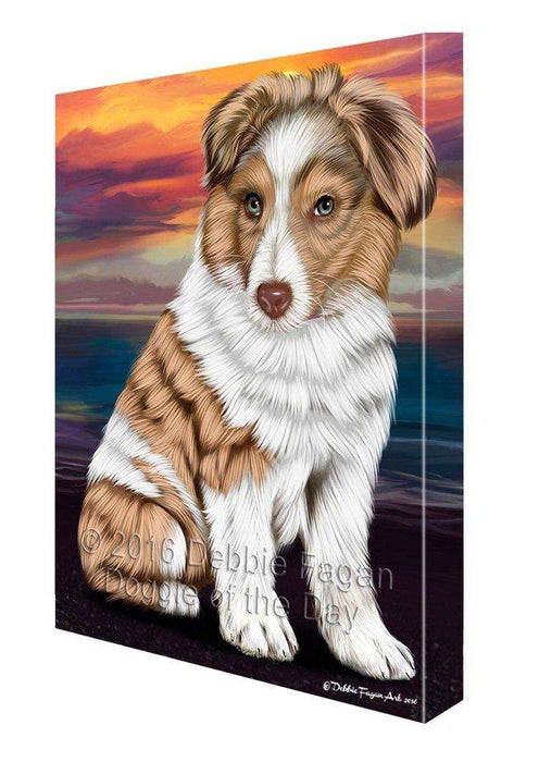 Australian Shepherd Red Merle Dog Painting Printed on Canvas Wall Art