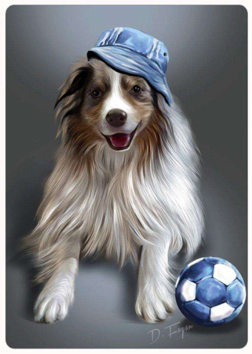 Australian Shepherd Red Merle Dog with Denim Ball and Hat Tempered Cutting Board