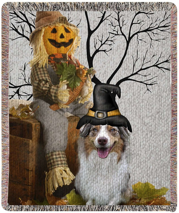 Australian Shepherd Red Merle Halloween Woven Throw Blanket 54 x 38