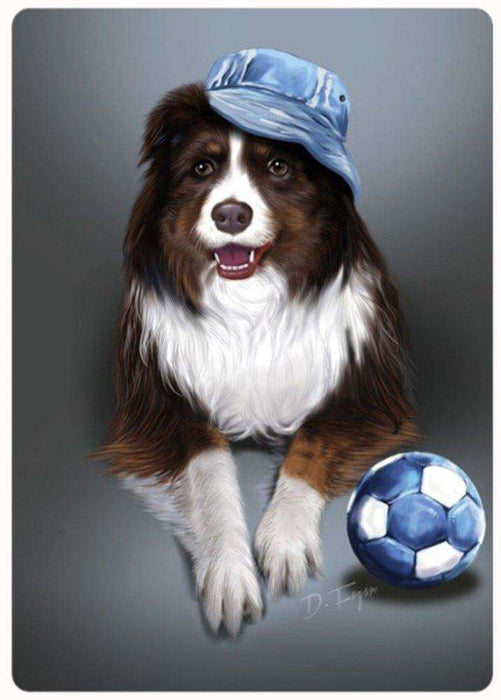 Australian Shepherd Red Tri Dog with Denim Ball and Hat Large Cutting Board