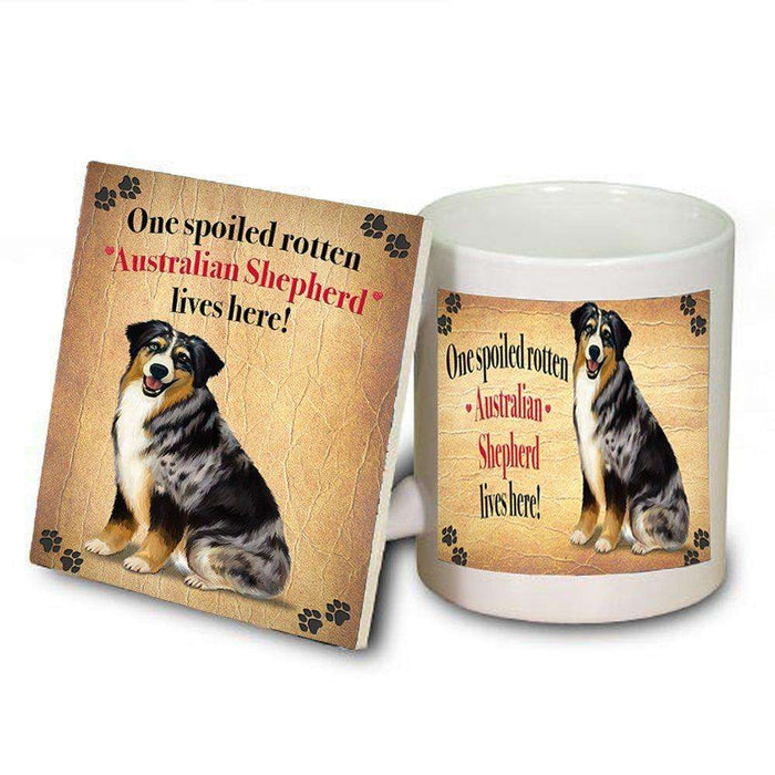 Australian Shepherd Spoiled Rotten Dog Coaster and Mug Combo Gift Set