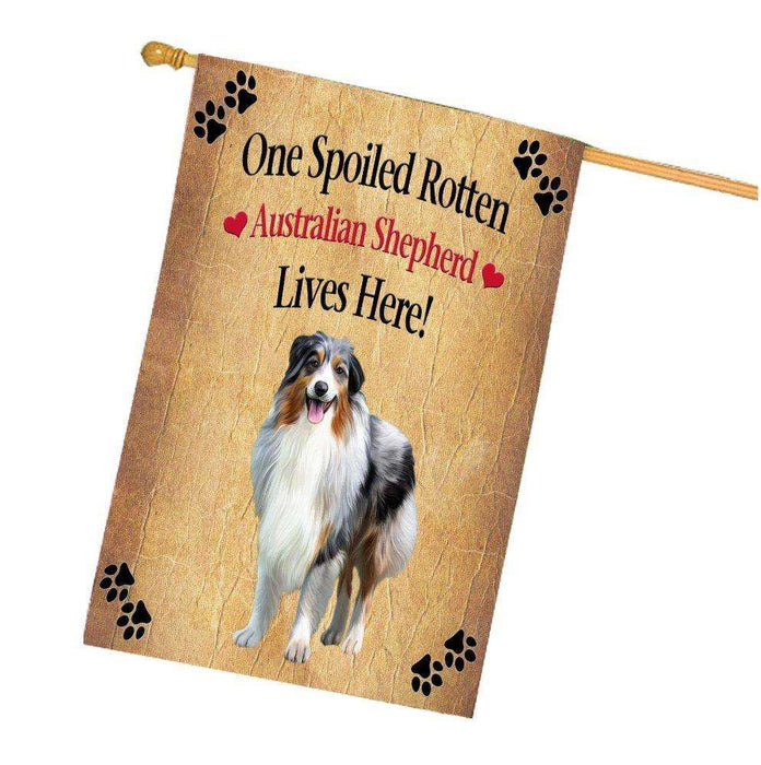 Australian Shepherd Spoiled Rotten Dog House Flag