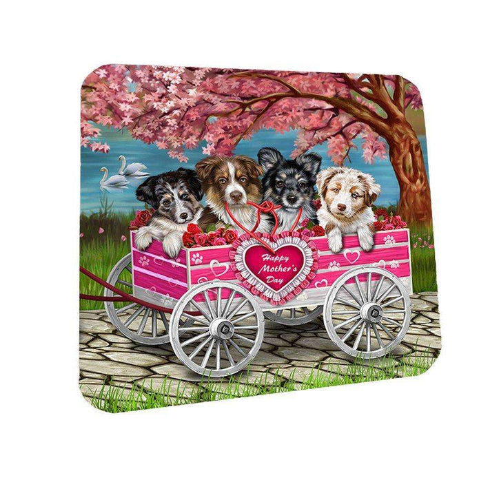 Australian Shepherd w/ Puppies Mother's Day Dogs Coasters (Set of 4)