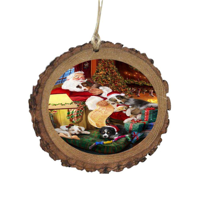 Australian Shepherds Dog and Puppies Sleeping with Santa Wooden Christmas Ornament WOR49242