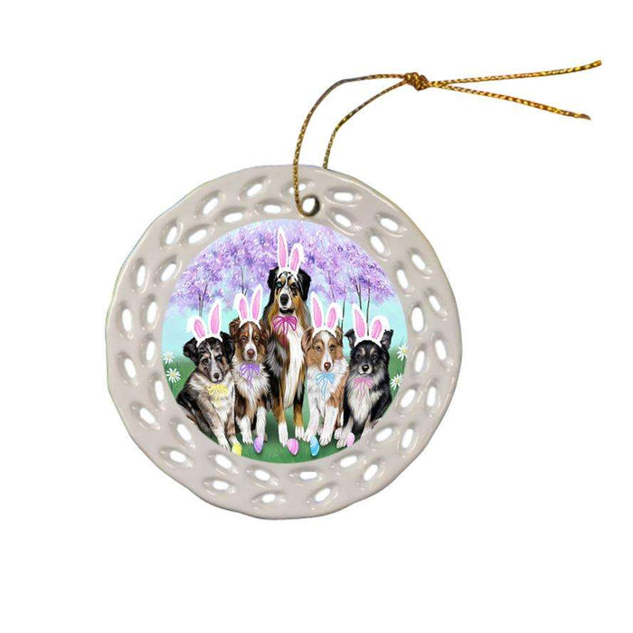 Australian Shepherds Dog Easter Holiday Ceramic Doily Ornament DPOR54232