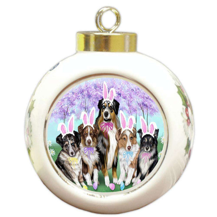 Australian Shepherds Dog Easter Holiday Round Ball Christmas Ornament RBPOR49128