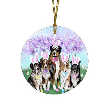 Australian Shepherds Dog Easter Holiday Round Flat Christmas Ornament RFPOR49119