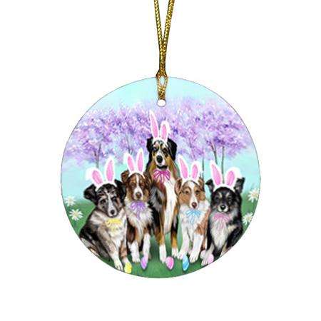 Australian Shepherds Dog Easter Holiday Round Flat Christmas Ornament RFPOR54223