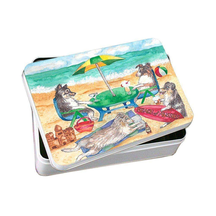 Australian Shepherds Dog on Beach Photo Storage Tin