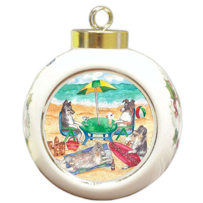 Australian Shepherds Dog on Beach Round Ball Ornament