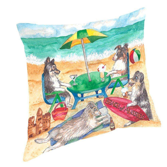 Australian Shepherds Dog on Beach Throw Pillow