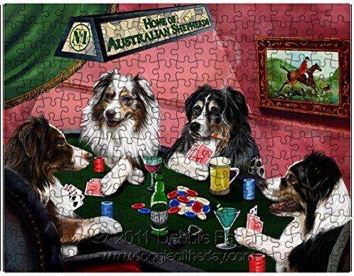 Australian Shepherds Dogs Playing Poker 500 Pc. Puzzle with Photo Tin