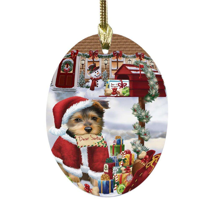 Australian Terrier Dog Dear Santa Letter Christmas Holiday Mailbox Oval Glass Christmas Ornament OGOR49004
