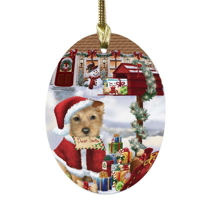 Australian Terrier Dog Dear Santa Letter Christmas Holiday Mailbox Oval Glass Christmas Ornament OGOR49005