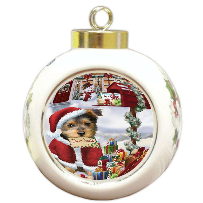 Australian Terrier Dog Dear Santa Letter Christmas Holiday Mailbox Round Ball Christmas Ornament RBPOR53519