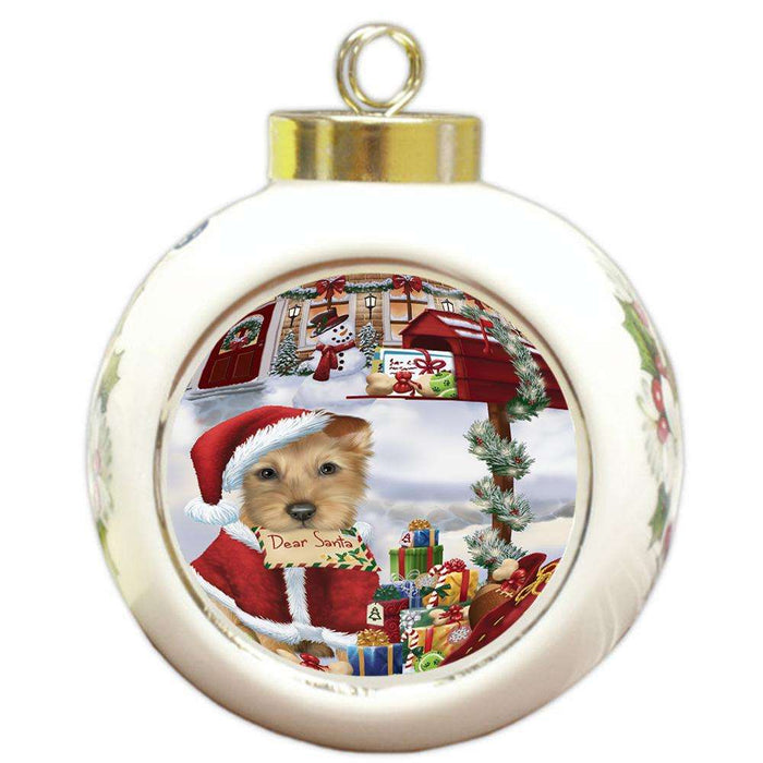 Australian Terrier Dog Dear Santa Letter Christmas Holiday Mailbox Round Ball Christmas Ornament RBPOR53520