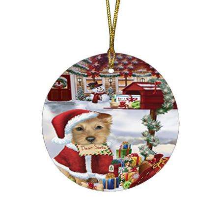 Australian Terrier Dog Dear Santa Letter Christmas Holiday Mailbox Round Flat Christmas Ornament RFPOR53511