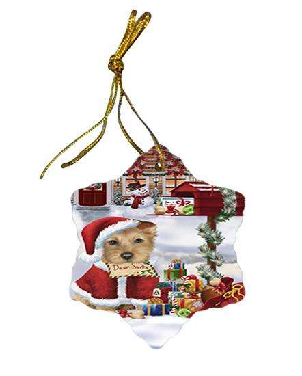 Australian Terrier Dog Dear Santa Letter Christmas Holiday Mailbox Star Porcelain Ornament SPOR53511