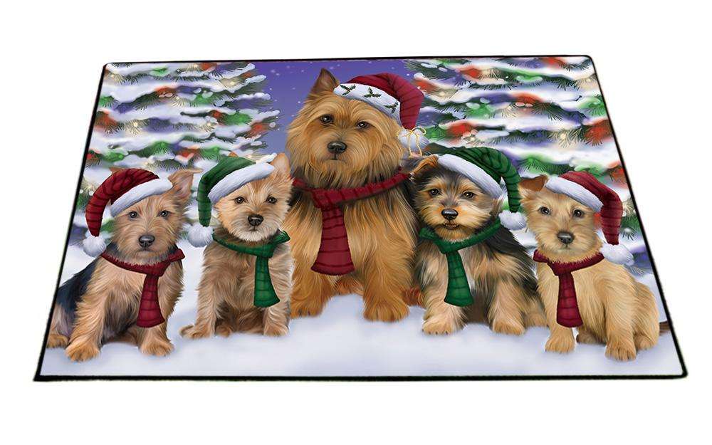 Australian Terriers Dog Christmas Family Portrait in Holiday Scenic Background Floormat FLMS51912