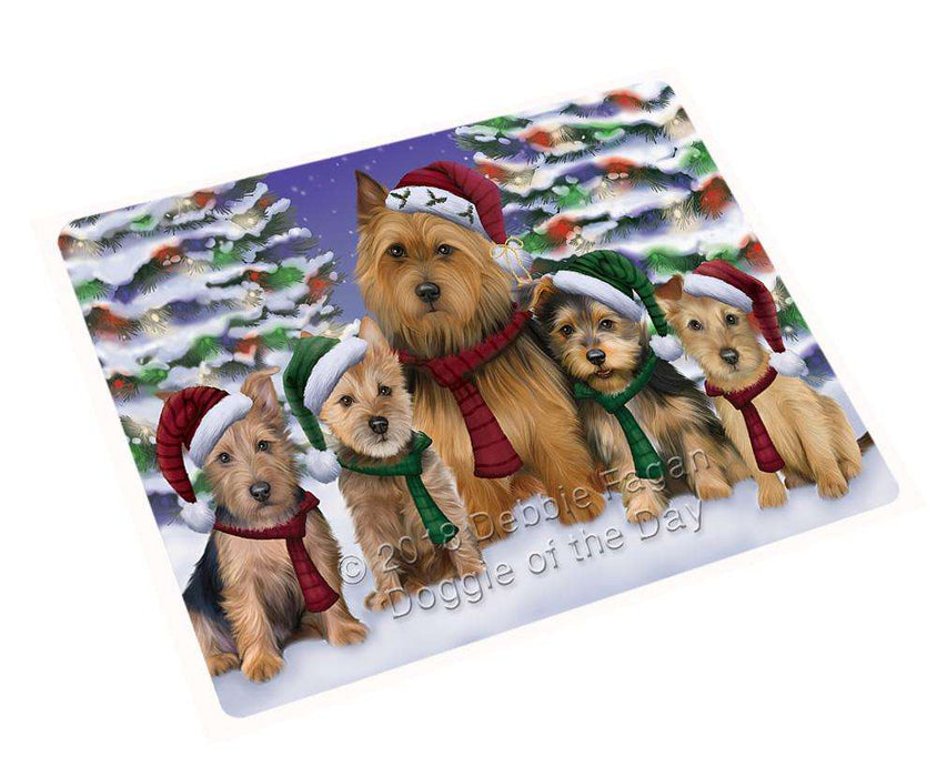 Australian Terriers Dog Christmas Family Portrait in Holiday Scenic Background Large Refrigerator / Dishwasher Magnet RMAG76416