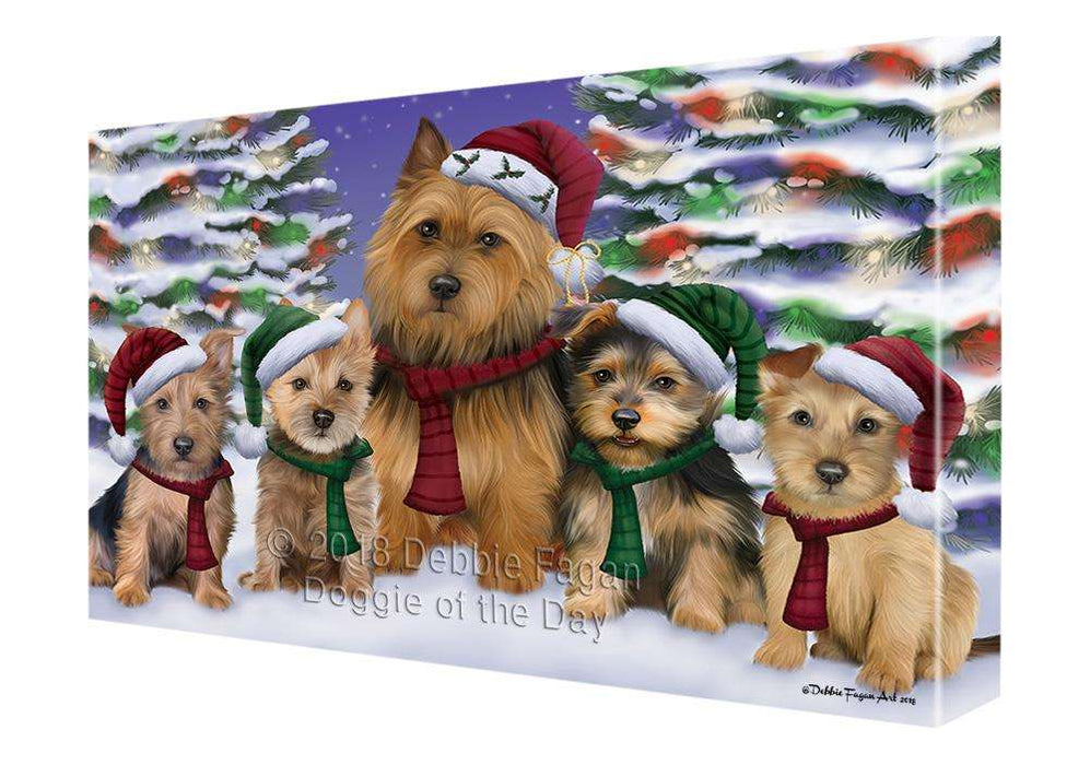 Australian Terriers Dog Christmas Family Portrait in Holiday Scenic Background  Canvas Print Wall Art Décor CVS91142