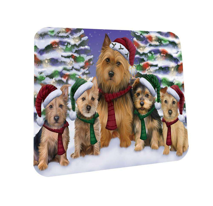 Australian Terriers Dog Christmas Family Portrait in Holiday Scenic Background  Coasters Set of 4 CST52664