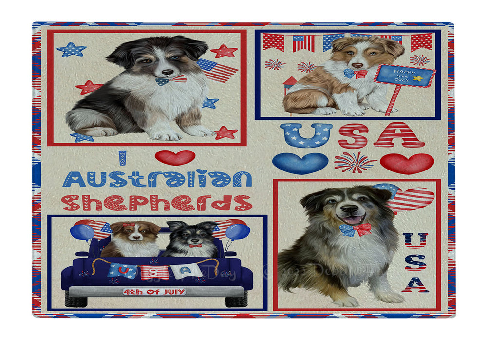 4th of July Independence Day I Love USA Australian Shepherd Dogs Cutting Board - For Kitchen - Scratch & Stain Resistant - Designed To Stay In Place - Easy To Clean By Hand - Perfect for Chopping Meats, Vegetables