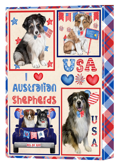 4th of July Independence Day I Love USA Australian Shepherd Dogs Canvas Wall Art - Premium Quality Ready to Hang Room Decor Wall Art Canvas - Unique Animal Printed Digital Painting for Decoration