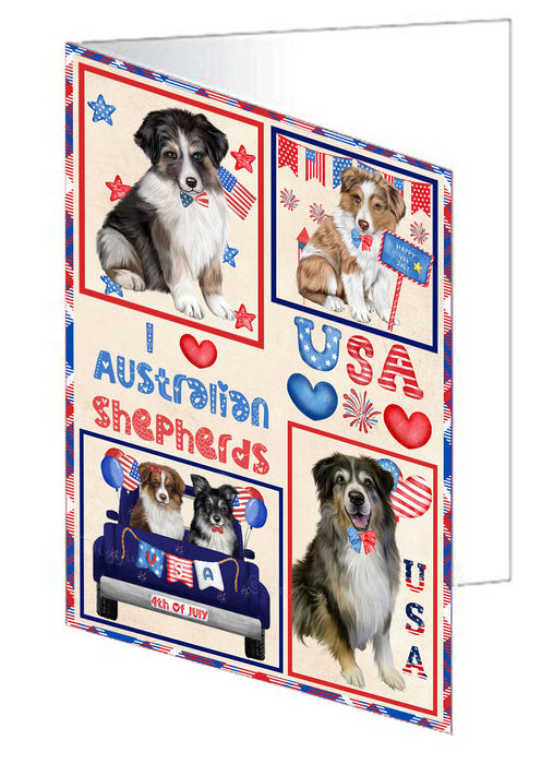 4th of July Independence Day I Love USA Australian Shepherd Dogs Handmade Artwork Assorted Pets Greeting Cards and Note Cards with Envelopes for All Occasions and Holiday Seasons