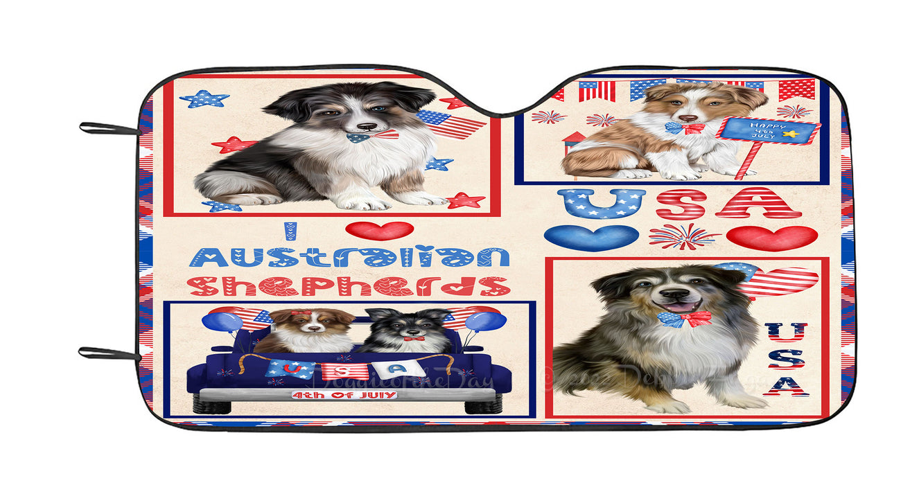 4th of July Independence Day I Love USA Australian Shepherd Dogs Car Sun Shade Cover Curtain