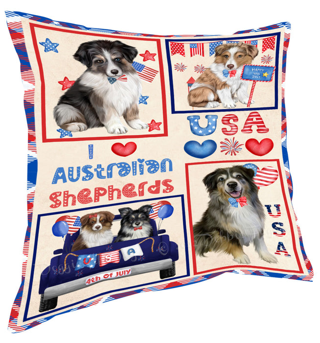 4th of July Independence Day I Love USA Australian Shepherd Dogs Pillow with Top Quality High-Resolution Images - Ultra Soft Pet Pillows for Sleeping - Reversible & Comfort - Ideal Gift for Dog Lover - Cushion for Sofa Couch Bed - 100% Polyester