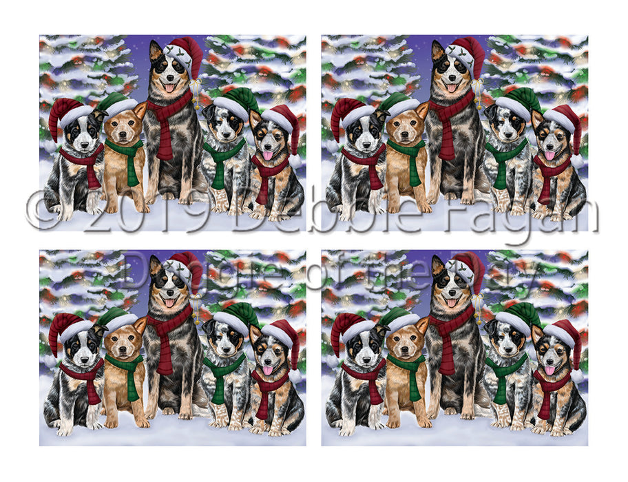 Australian Cattle Dogs Christmas Family Portrait in Holiday Scenic Background Placemat