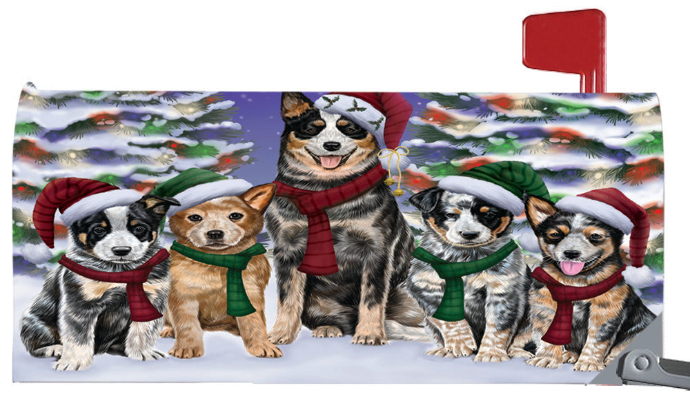 Magnetic Mailbox Cover Australian Cattle Dogs Christmas Family Portrait in Holiday Scenic Background MBC48190
