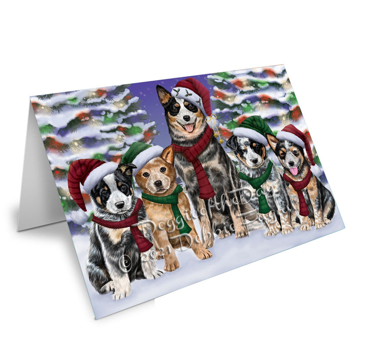Christmas Family Portrait Australian Cattle Dog Handmade Artwork Assorted Pets Greeting Cards and Note Cards with Envelopes for All Occasions and Holiday Seasons
