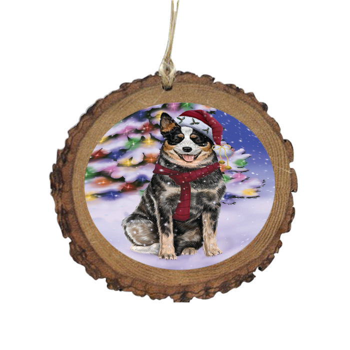 Winterland Wonderland Australian Cattle Dog In Christmas Holiday Scenic Background Wooden Christmas Ornament WOR49495
