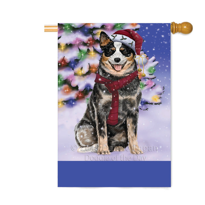 Personalized Winterland Wonderland Australian Cattle Dog In Christmas Holiday Scenic Background Custom House Flag FLG-DOTD-A61264