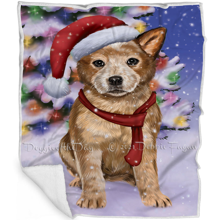 Winterland Wonderland Australian Cattle Dog In Christmas Holiday Scenic Background Blanket