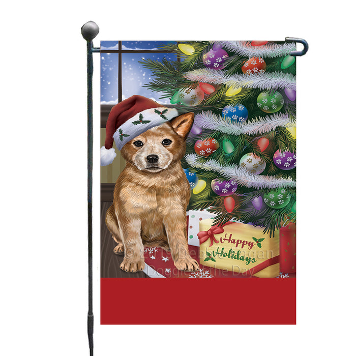 Personalized Christmas Happy Holidays Australian Cattle Dog with Tree and Presents Custom Garden Flags GFLG-DOTD-A58585