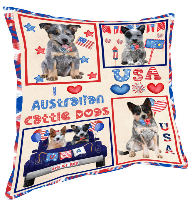 4th of July Independence Day I Love USA Australian Cattle Dogs Pillow with Top Quality High-Resolution Images - Ultra Soft Pet Pillows for Sleeping - Reversible & Comfort - Ideal Gift for Dog Lover - Cushion for Sofa Couch Bed - 100% Polyester