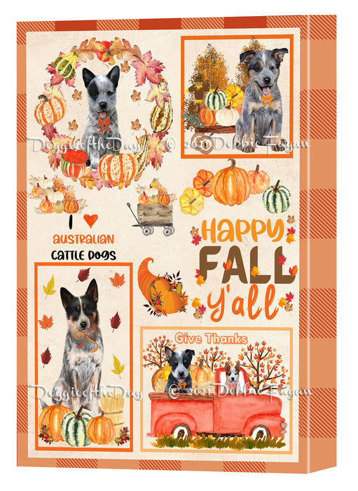 Happy Fall Y'all Pumpkin Australian Cattle Dog Canvas Wall Art - Premium Quality Ready to Hang Room Decor Wall Art Canvas - Unique Animal Printed Digital Painting for Decoration