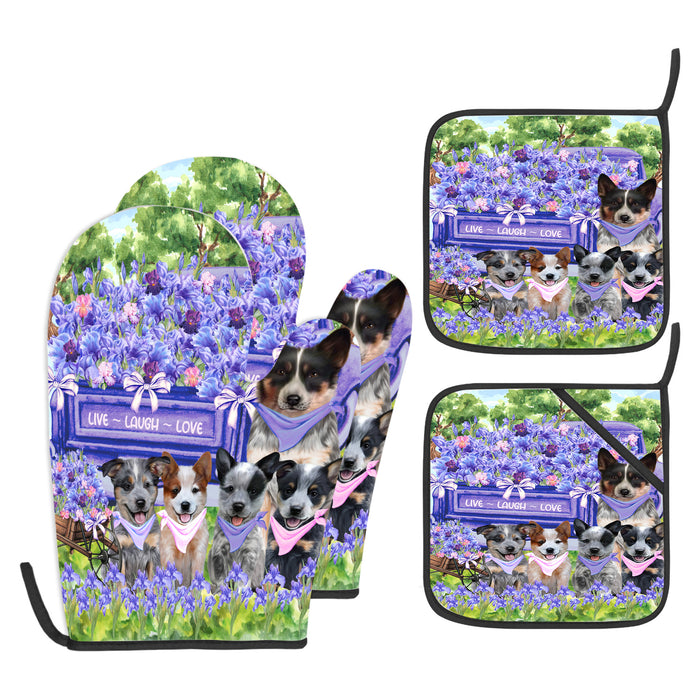 Australian Cattle Oven Mitts and Pot Holder Set: Explore a Variety of Designs, Custom, Personalized, Kitchen Gloves for Cooking with Potholders, Gift for Dog Lovers