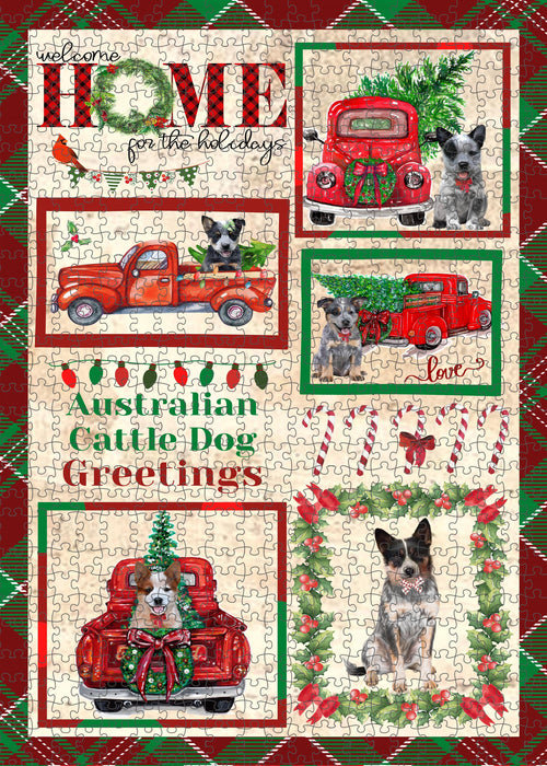 Welcome Home for Christmas Holidays Australian Cattle Dog Portrait Jigsaw Puzzle for Adults Animal Interlocking Puzzle Game Unique Gift for Dog Lover's with Metal Tin Box