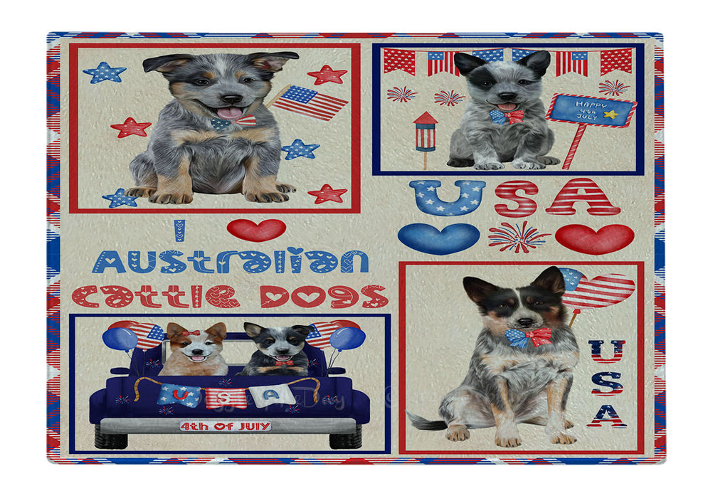 4th of July Independence Day I Love USA Australian Cattle Dogs Cutting Board - For Kitchen - Scratch & Stain Resistant - Designed To Stay In Place - Easy To Clean By Hand - Perfect for Chopping Meats, Vegetables