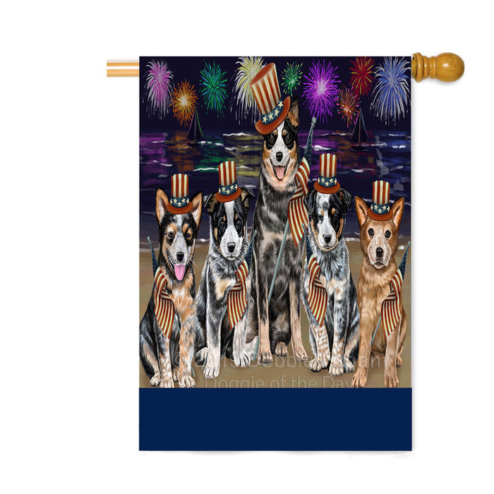 Personalized 4th of July Firework Australian Cattle Dogs Custom House Flag FLG-DOTD-A57798