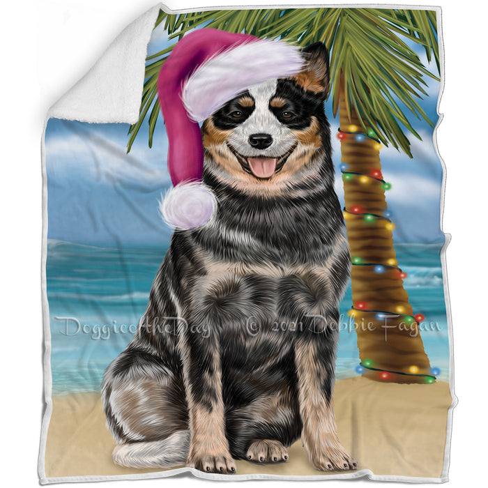 Summertime Happy Holidays Christmas Australian Cattle Dog Dog on Tropical Island Beach Blanket