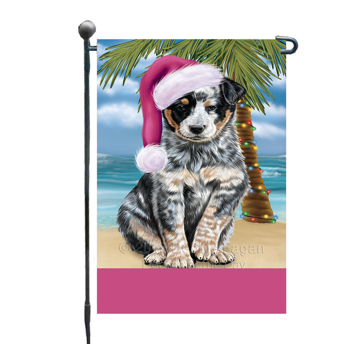 Personalized Summertime Happy Holidays Christmas Australian Cattle Dog on Tropical Island Beach  Custom Garden Flags GFLG-DOTD-A60383